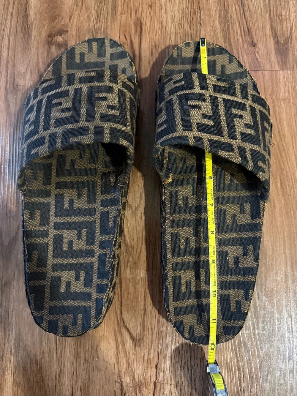 Handmade Custom Fendi FF Logo Slide Sandals in Brown and Black Size EU 46 Used